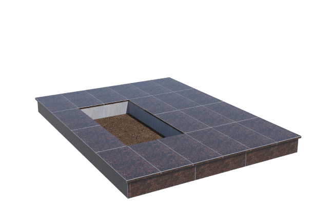Площадки на могилу в Вологде | Площадка с вертикальной (15 см) облицовкой Дымовским гранитом (под цветник)