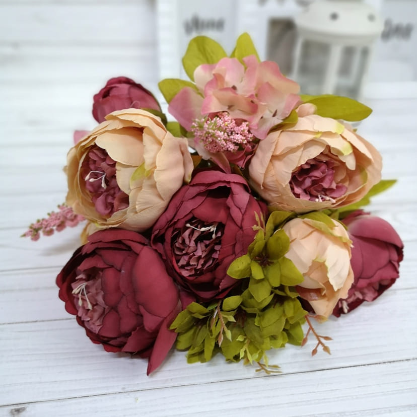 Искусственные цветы в Вологде | Цветы искусственные «Пионы», персиково-малиновые, букет