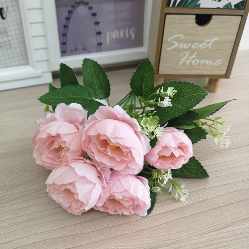 Искусственные цветы в Вологде | Цветы искусственные «Минипиончики с гипсофилой», нежно-розовые, букет