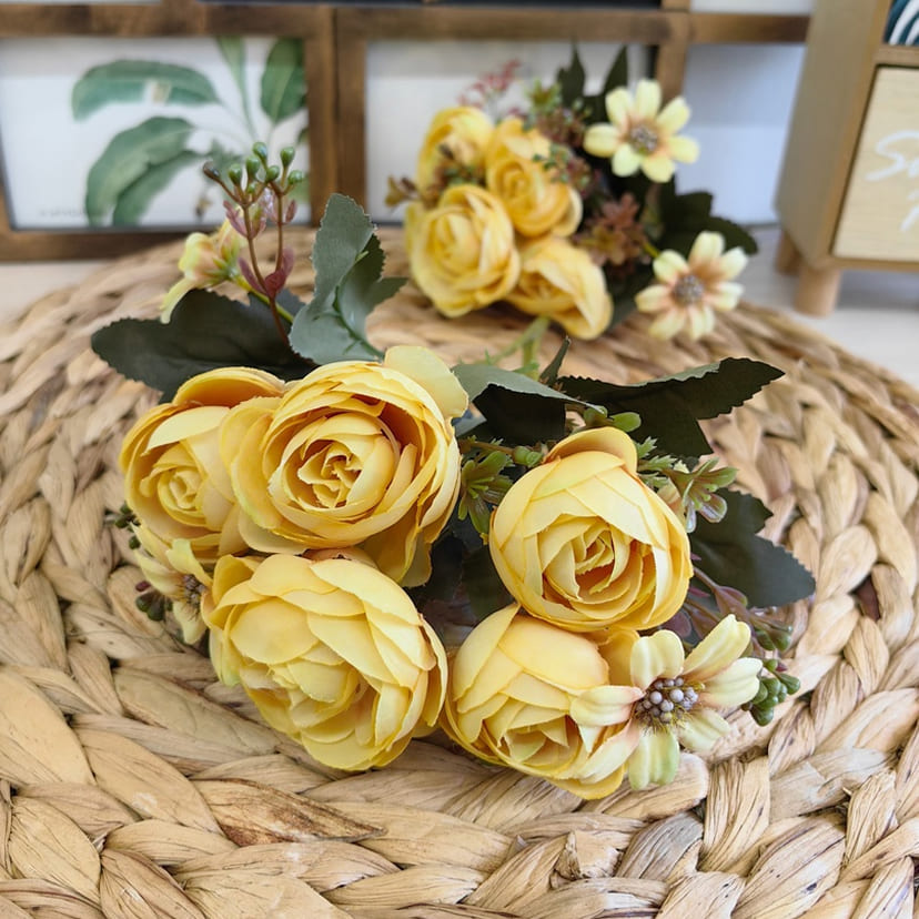 Искусственные цветы в Вологде | Цветы искусственные «Камелии с мелкоцветом», желтые, букет