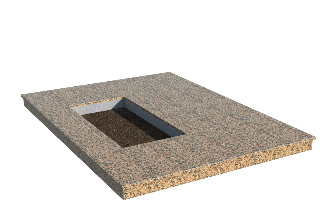 Площадки на могилу в Вологде | Площадка с вертикальной (10 см) облицовкой Южно-Султаевским гранитом (под цветник)