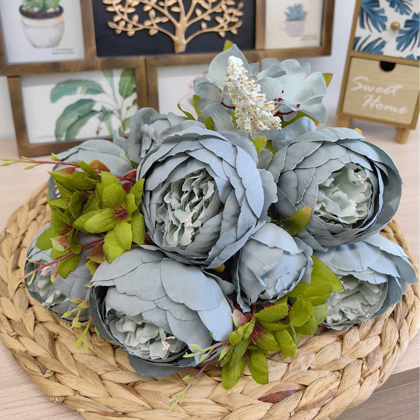 Искусственные цветы в Вологде | Цветы искусственные «Пионы», серо-голубые, букет